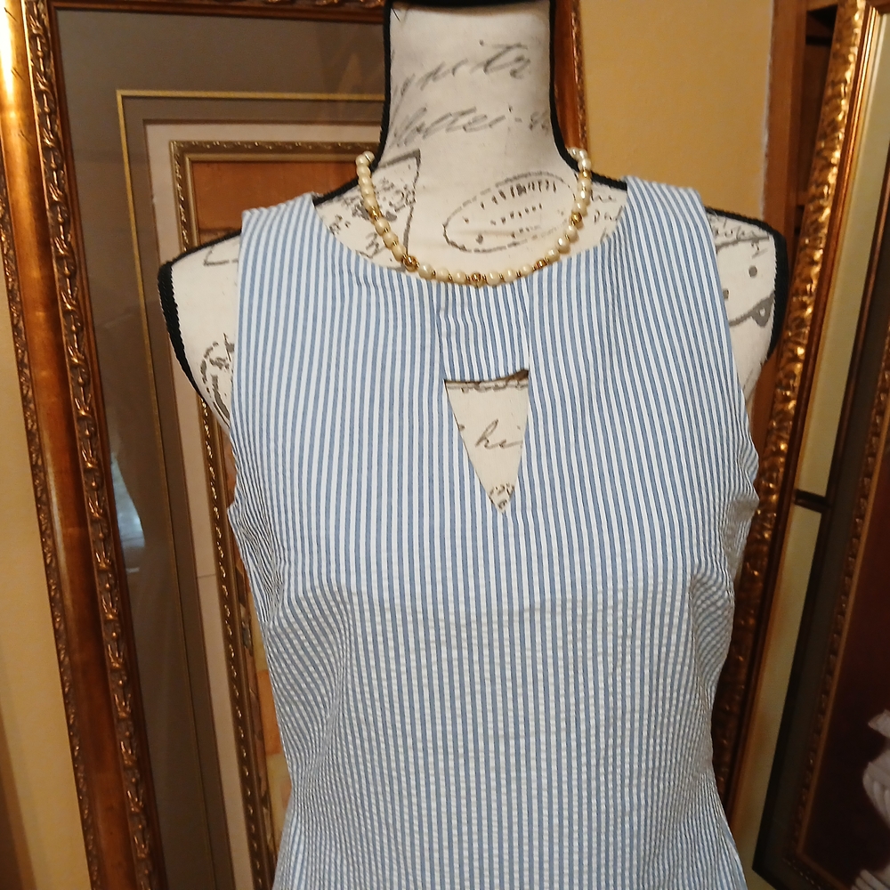 Anne Klein Blue and White Striped Maxi Dress